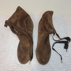 Kate Spade brown suede wedge booties size 8